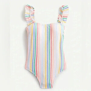 NWT• J.CREW Multi color Searsucker ruffle sleeve one piece swimsuit size 6